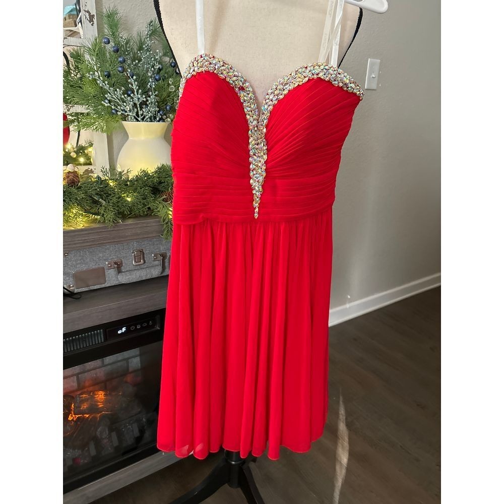 JVN by Jovani women strapless dress size 6 red jewels‎ formal prom homecoming